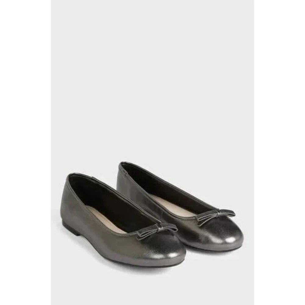 Ted Baker Gunmetal Leather Bow Ballerina Flat Shoe Women's Noraih 40 US 9.5
